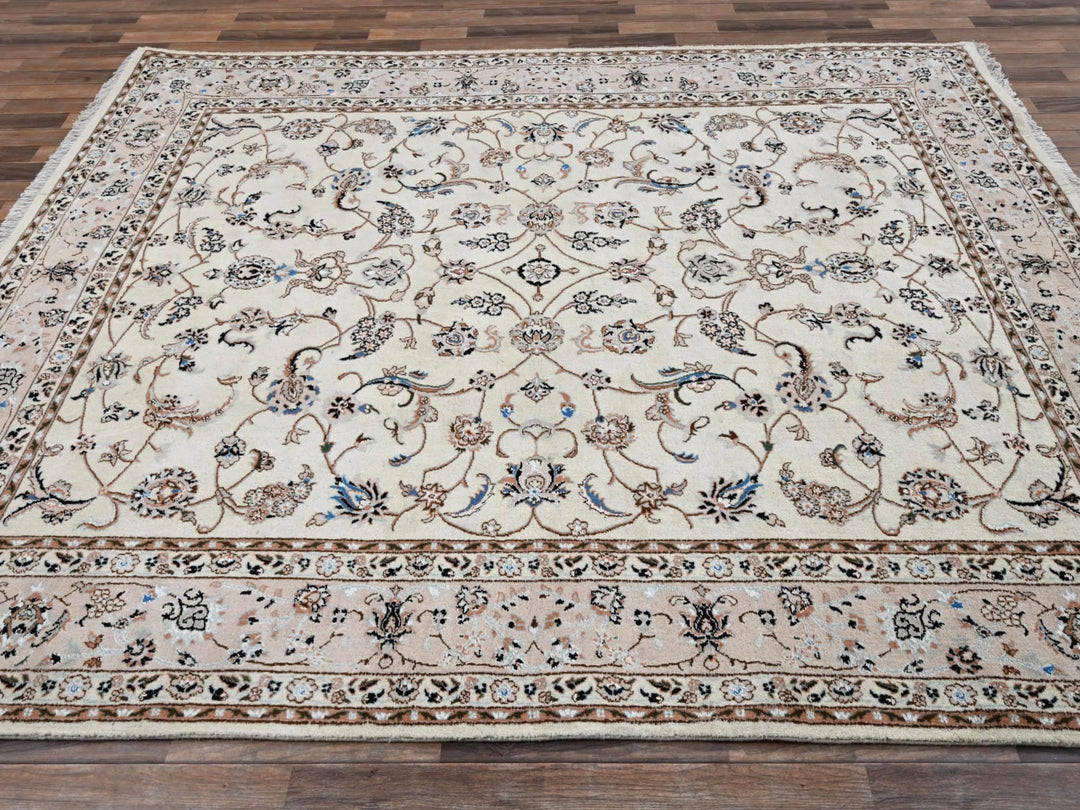 8'0" x 10'3" New Hand Knotted Ivory Wool & Silk Rectangle Oriental Rug - MOA1022809