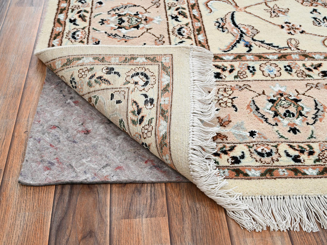 8'0" x 10'3" New Hand Knotted Ivory Wool & Silk Rectangle Oriental Rug - MOA1022809