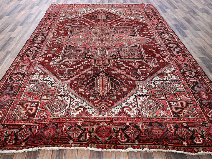 7'10" x 10'6" Vintage Hand Knotted Red Wool Rectangle Oriental Rug - MOA102280