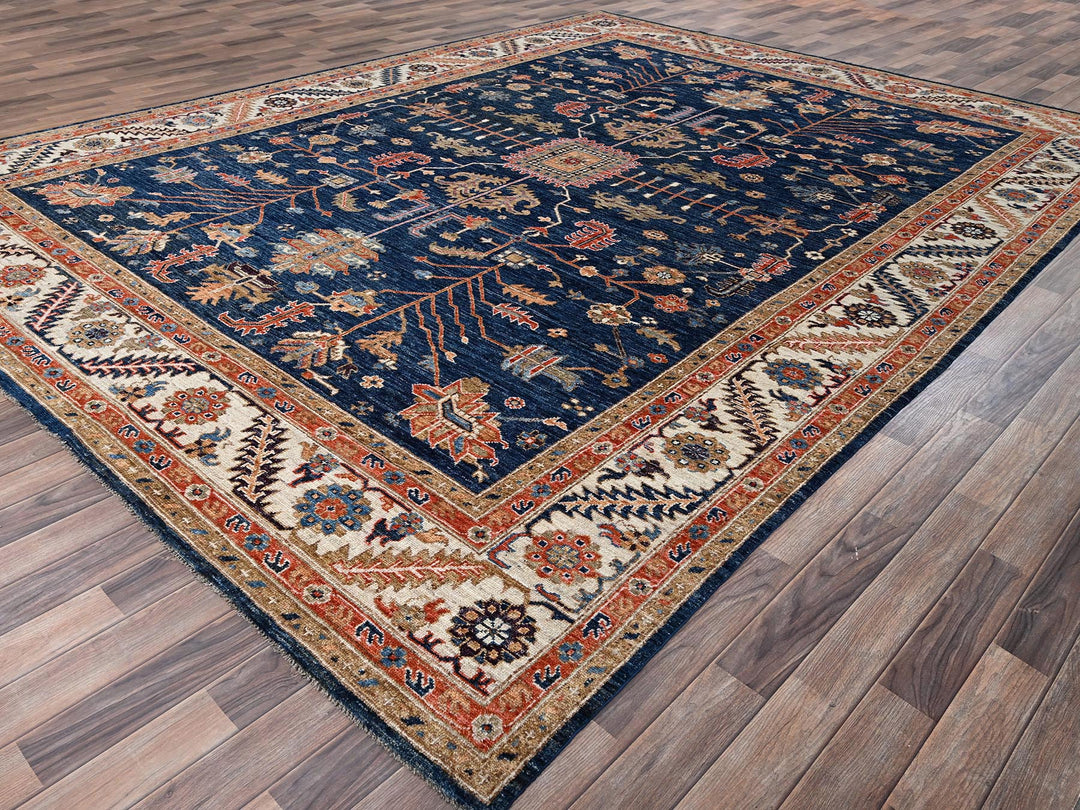 9'10" x 13'8" New Hand Knotted Blue Wool Rectangle Oriental Rug - MOA1022810