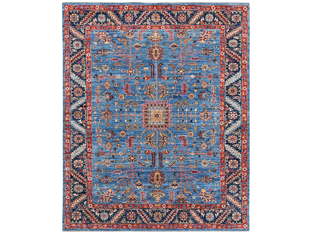8'2" x 10'1" New Hand Knotted Blue Wool Rectangle Oriental Rug - MOA1022811
