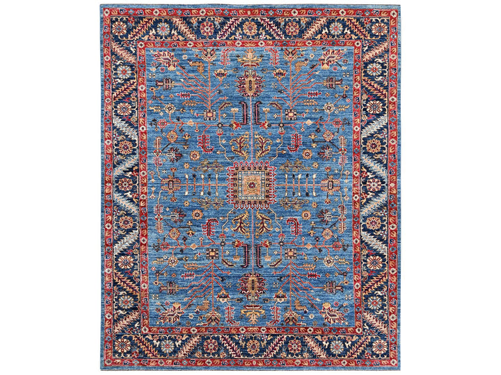 8'2" x 10'1" New Hand Knotted Blue Wool Rectangle Oriental Rug - MOA1022811