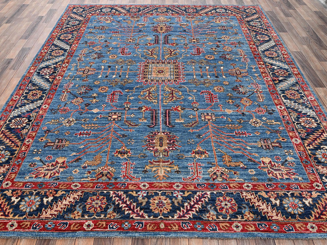 8'2" x 10'1" New Hand Knotted Blue Wool Rectangle Oriental Rug - MOA1022811