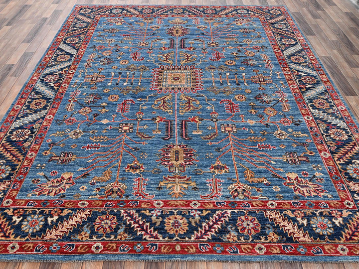 8'2" x 10'1" New Hand Knotted Blue Wool Rectangle Oriental Rug - MOA1022811