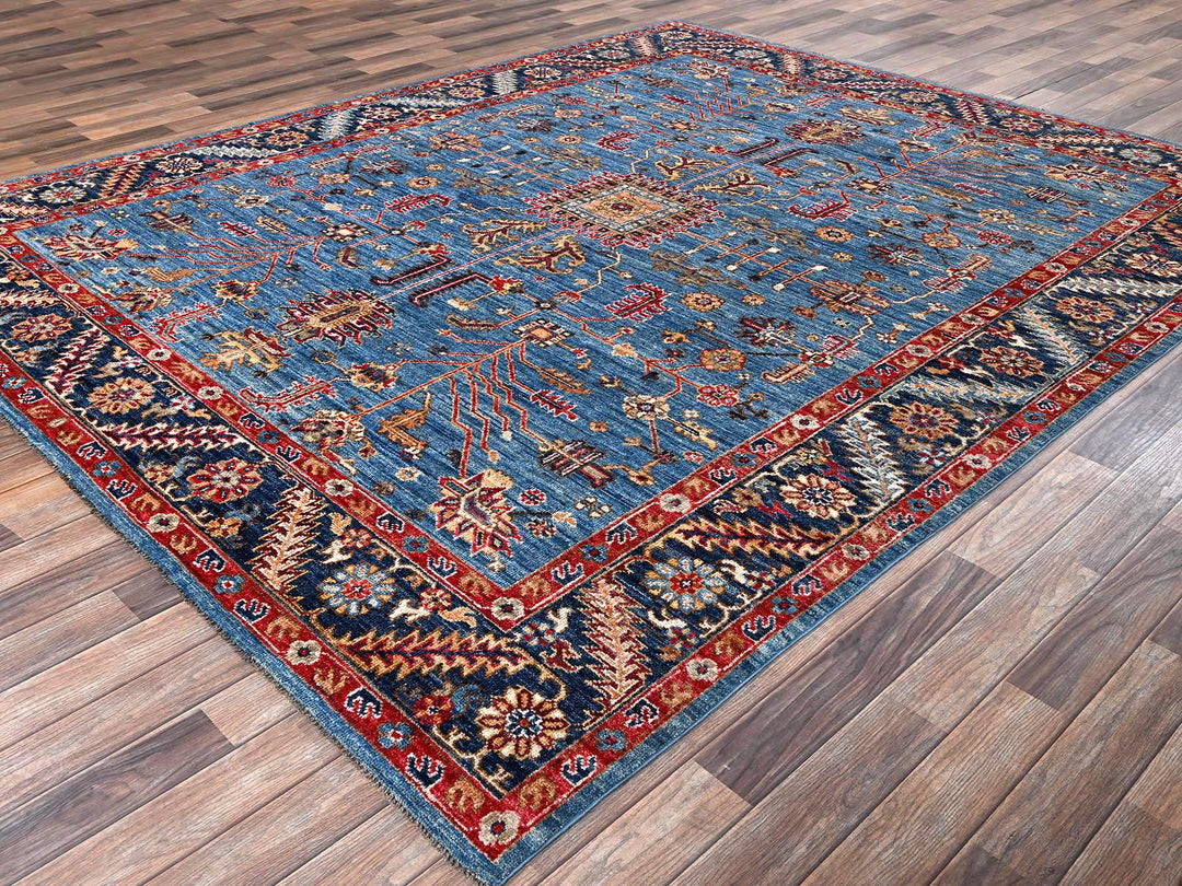 8'2" x 10'1" New Hand Knotted Blue Wool Rectangle Oriental Rug - MOA1022811