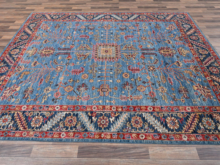 8'2" x 10'1" New Hand Knotted Blue Wool Rectangle Oriental Rug - MOA1022811