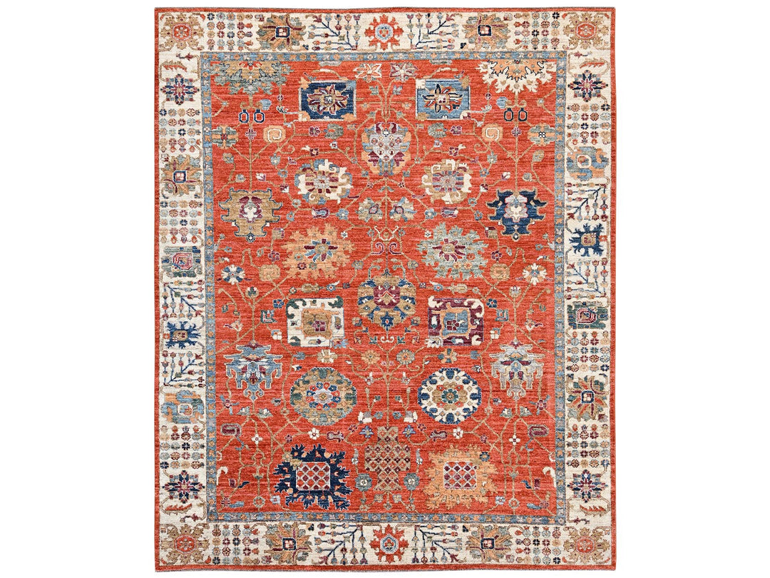 8'1" x 10'0" New Hand Knotted Orange Wool Rectangle Oriental Rug - MOA1022812