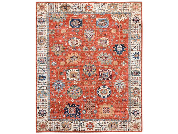 8'1" x 10'0" New Hand Knotted Orange Wool Rectangle Oriental Rug - MOA1022812
