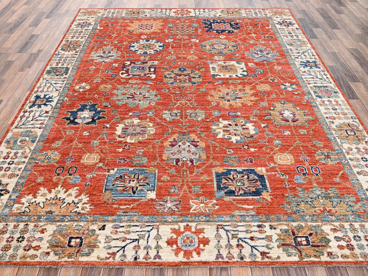 8'1" x 10'0" New Hand Knotted Orange Wool Rectangle Oriental Rug - MOA1022812
