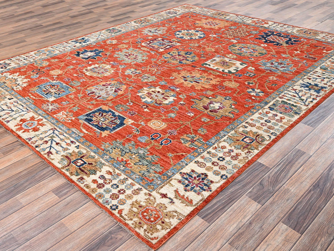 8'1" x 10'0" New Hand Knotted Orange Wool Rectangle Oriental Rug - MOA1022812