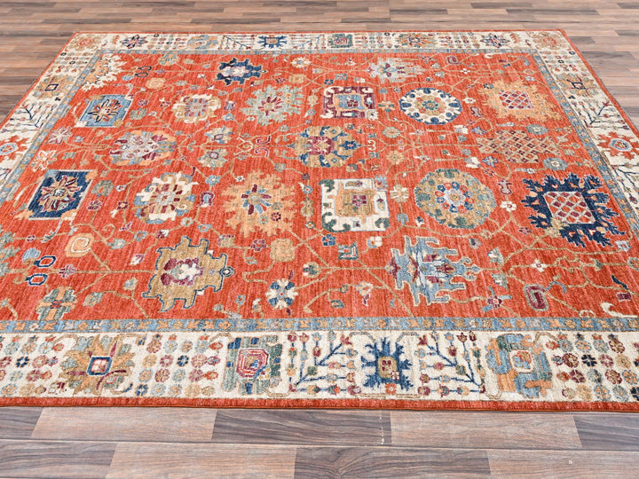 8'1" x 10'0" New Hand Knotted Orange Wool Rectangle Oriental Rug - MOA1022812