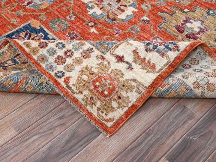 8'1" x 10'0" New Hand Knotted Orange Wool Rectangle Oriental Rug - MOA1022812