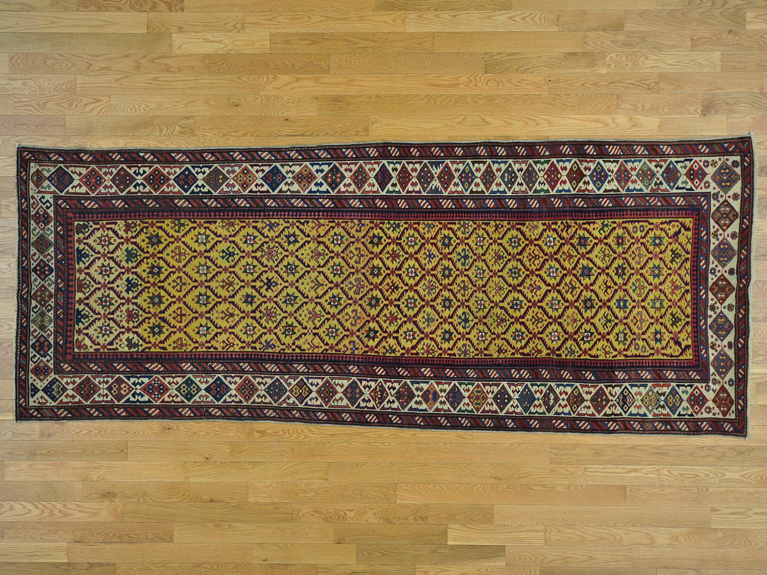 4'0" x 9'10" Vintage Hand Knotted Yellow Wool Runner Oriental Rug - MOA10228230