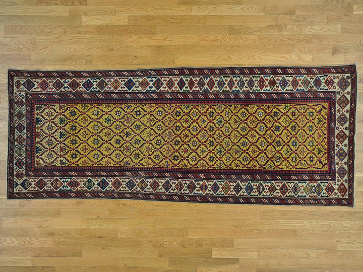 4'0" x 9'10" Vintage Hand Knotted Yellow Wool Runner Oriental Rug - MOA10228230