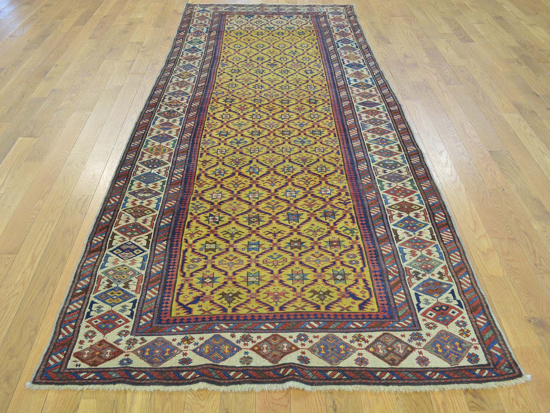 4'0" x 9'10" Vintage Hand Knotted Yellow Wool Runner Oriental Rug - MOA10228230