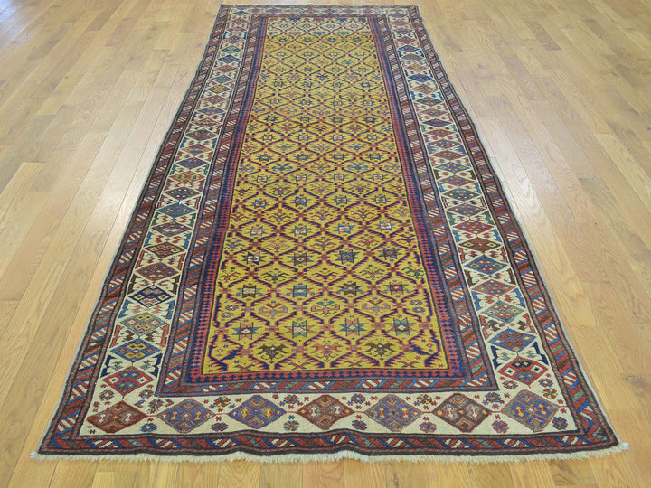 4'0" x 9'10" Vintage Hand Knotted Yellow Wool Runner Oriental Rug - MOA10228230