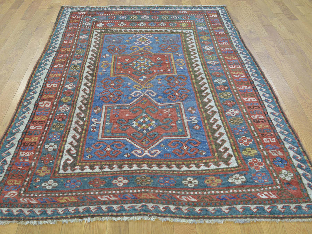 4'8" x 7'2" Vintage Hand Knotted Blue Wool Rectangle Oriental Rug - MOA10228231