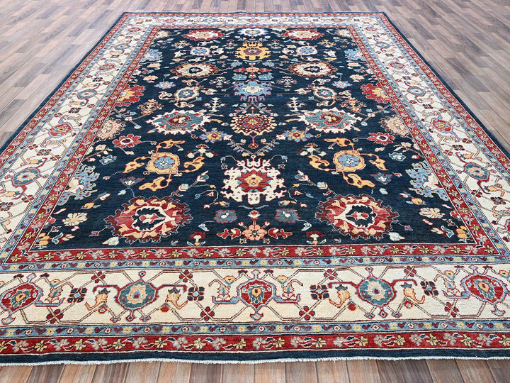 9'0" x 11'7" New Hand Knotted Blue Wool Rectangle Oriental Rug - MOA102317