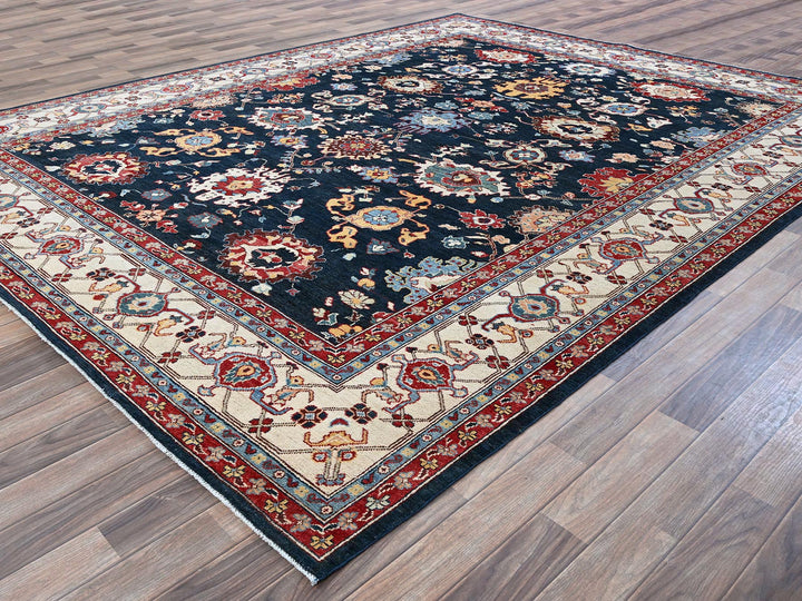 9'0" x 11'7" New Hand Knotted Blue Wool Rectangle Oriental Rug - MOA102317