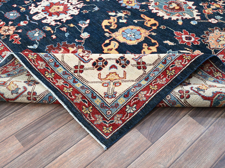 9'0" x 11'7" New Hand Knotted Blue Wool Rectangle Oriental Rug - MOA102317