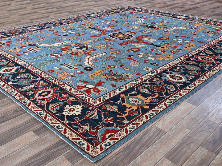 9'2" x 11'8" New Hand Knotted Blue Wool Rectangle Oriental Rug - MOA102318