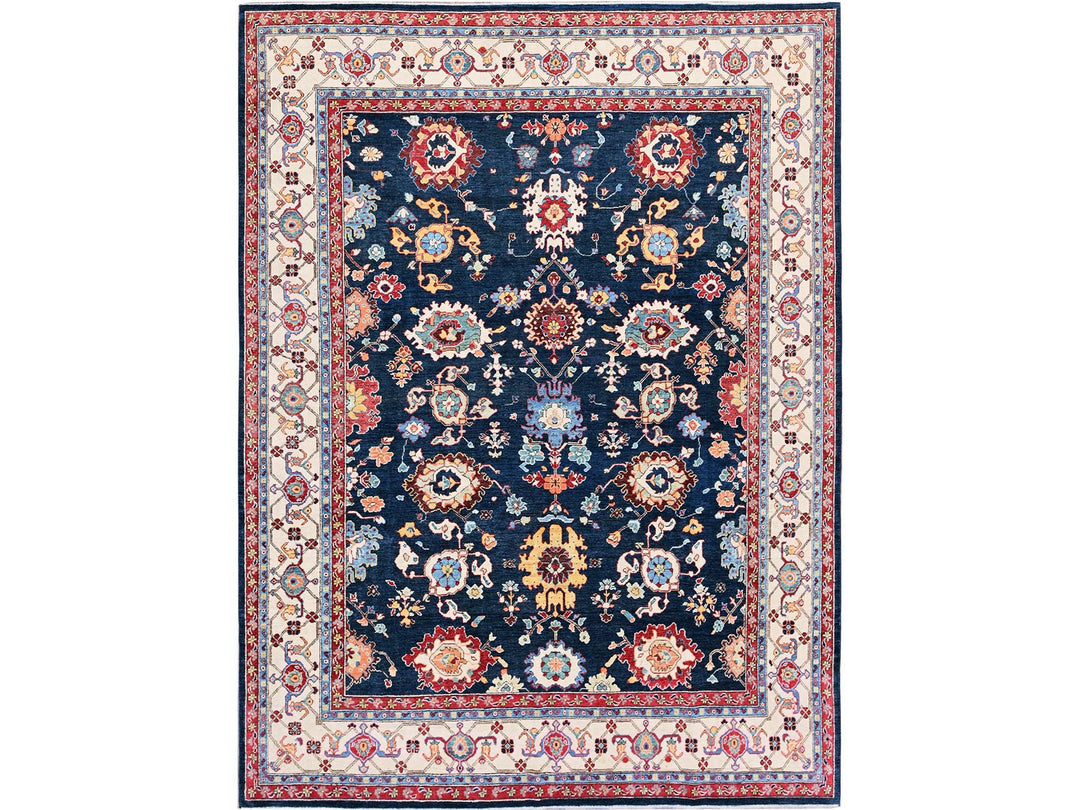 8'10" x 11'9" New Hand Knotted Blue Wool Rectangle Oriental Rug - MOA102320
