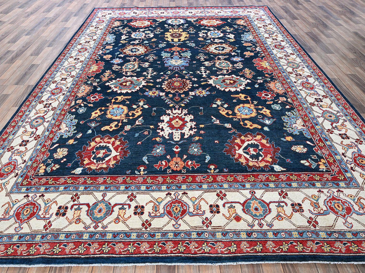 8'10" x 11'9" New Hand Knotted Blue Wool Rectangle Oriental Rug - MOA102320