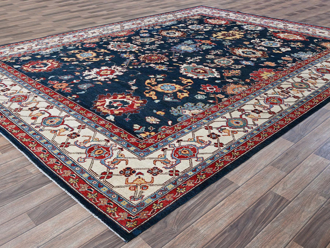 8'10" x 11'9" New Hand Knotted Blue Wool Rectangle Oriental Rug - MOA102320