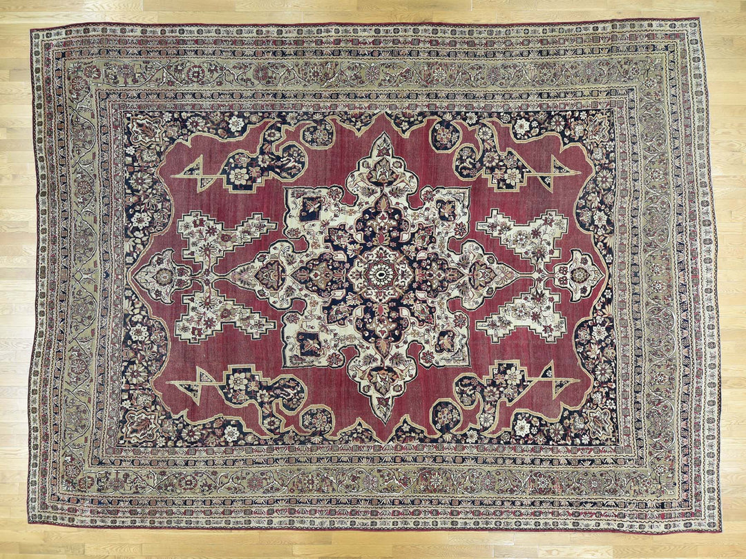 11'9" x 15'7" Vintage Hand Knotted Red Wool Rectangle Oriental Rug - MOA10232136