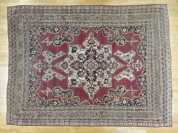 11'9" x 15'7" Vintage Hand Knotted Red Wool Rectangle Oriental Rug - MOA10232136