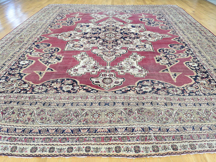 11'9" x 15'7" Vintage Hand Knotted Red Wool Rectangle Oriental Rug - MOA10232136