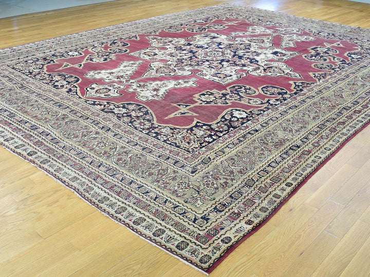 11'9" x 15'7" Vintage Hand Knotted Red Wool Rectangle Oriental Rug - MOA10232136