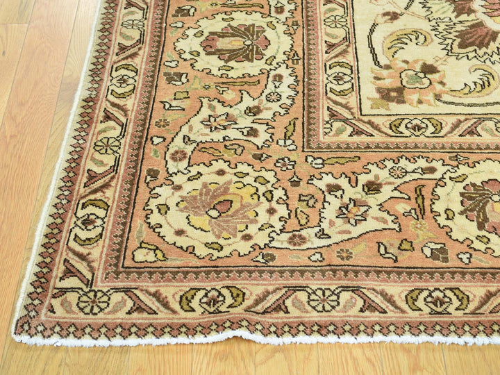 9'8" x 12'10" Vintage Hand Knotted Ivory Wool Rectangle Oriental Rug - MOA10232137