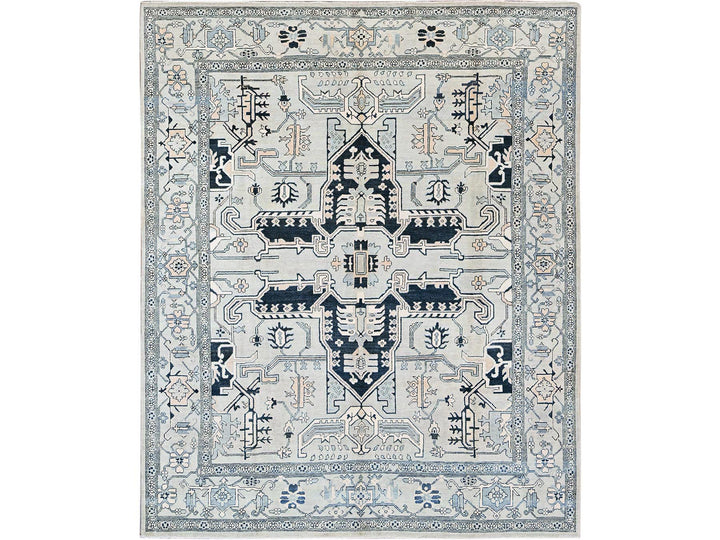 8'0" x 9'9" New Hand Knotted Grey Wool Rectangle Oriental Rug - MOA102321