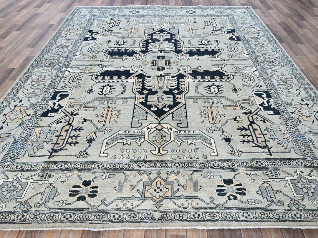 8'0" x 9'9" New Hand Knotted Grey Wool Rectangle Oriental Rug - MOA102321