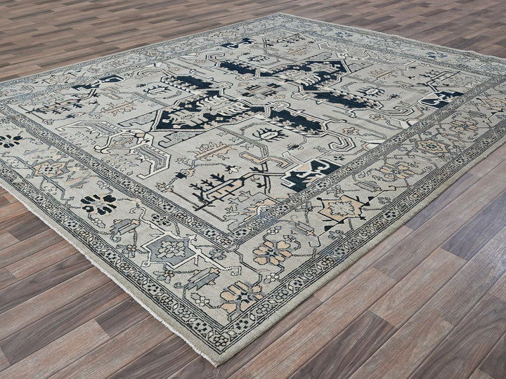 8'0" x 9'9" New Hand Knotted Grey Wool Rectangle Oriental Rug - MOA102321