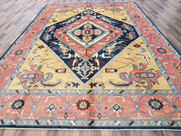9'0" x 11'8" New Hand Knotted Blue Wool Rectangle Oriental Rug - MOA102322