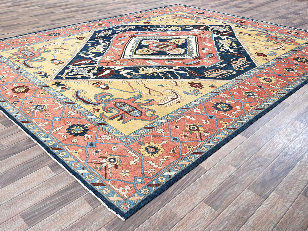 9'0" x 11'8" New Hand Knotted Blue Wool Rectangle Oriental Rug - MOA102322