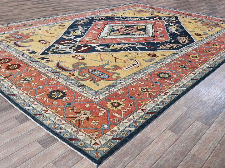 9'11" x 13'10" New Hand Knotted Blue Wool Rectangle Oriental Rug - MOA102323
