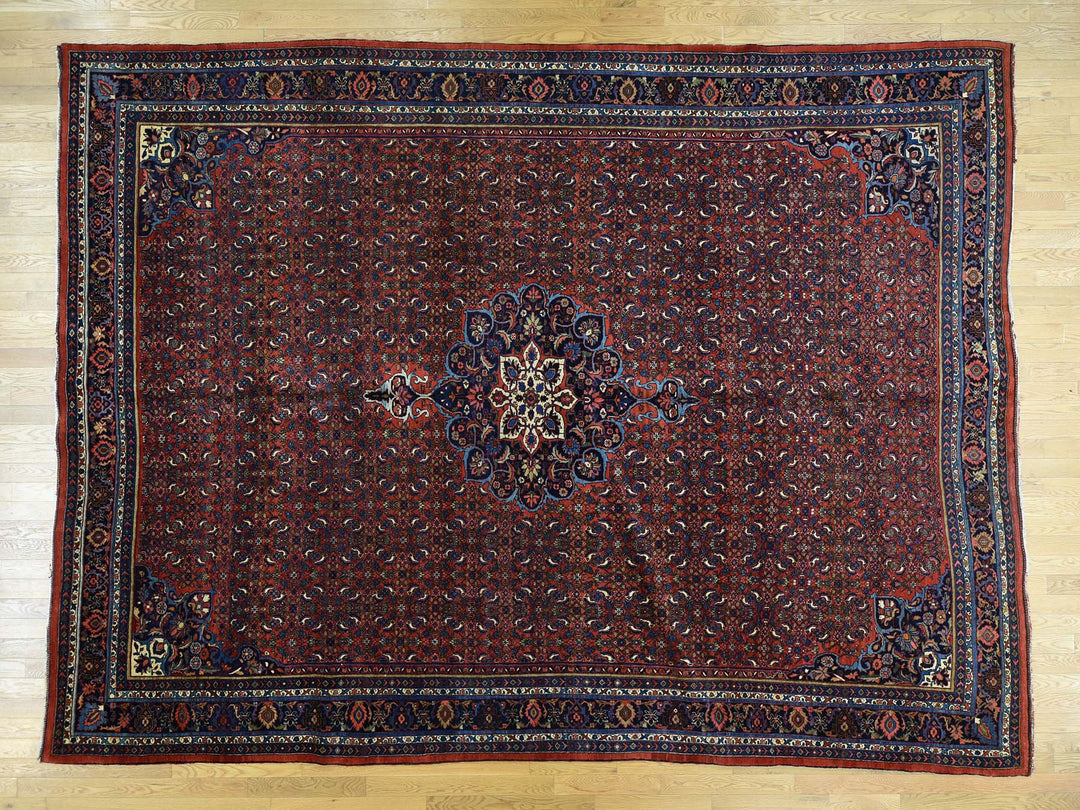 10'5" x 13'9" Vintage Hand Knotted Red Wool Rectangle Oriental Rug - MOA10232840
