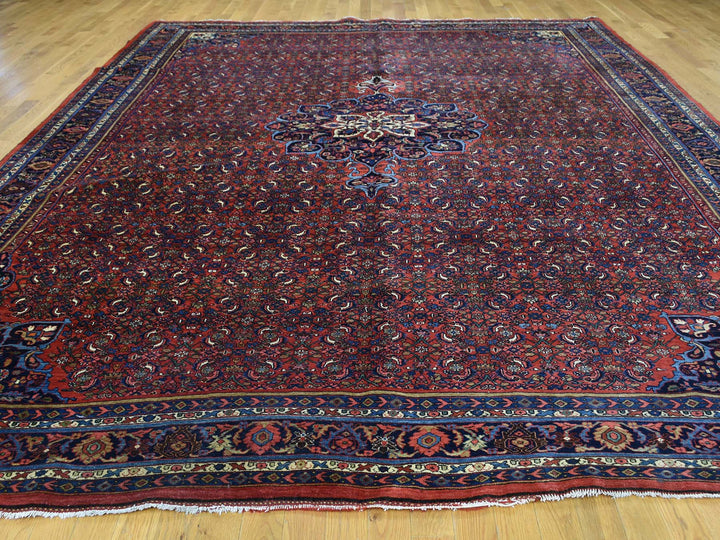 10'5" x 13'9" Vintage Hand Knotted Red Wool Rectangle Oriental Rug - MOA10232840
