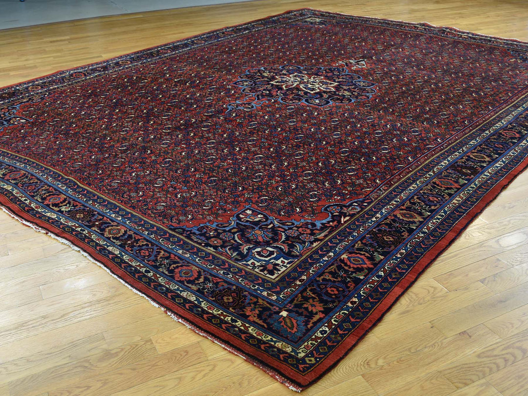 10'5" x 13'9" Vintage Hand Knotted Red Wool Rectangle Oriental Rug - MOA10232840