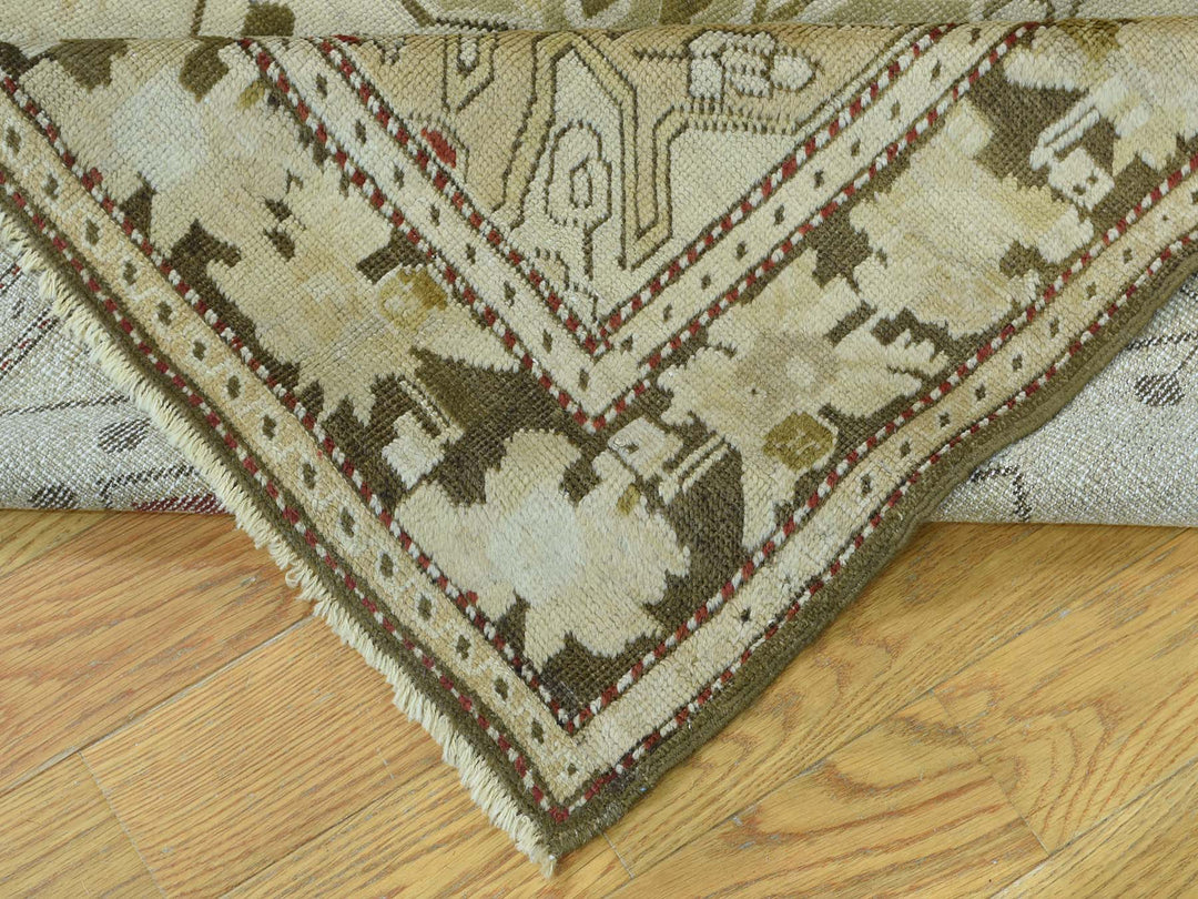 3'8" x 15'0" Vintage Hand Knotted Green Wool Runner Oriental Rug - MOA10233178