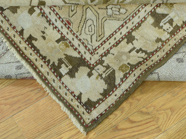 3'8" x 15'0" Vintage Hand Knotted Green Wool Runner Oriental Rug - MOA10233178