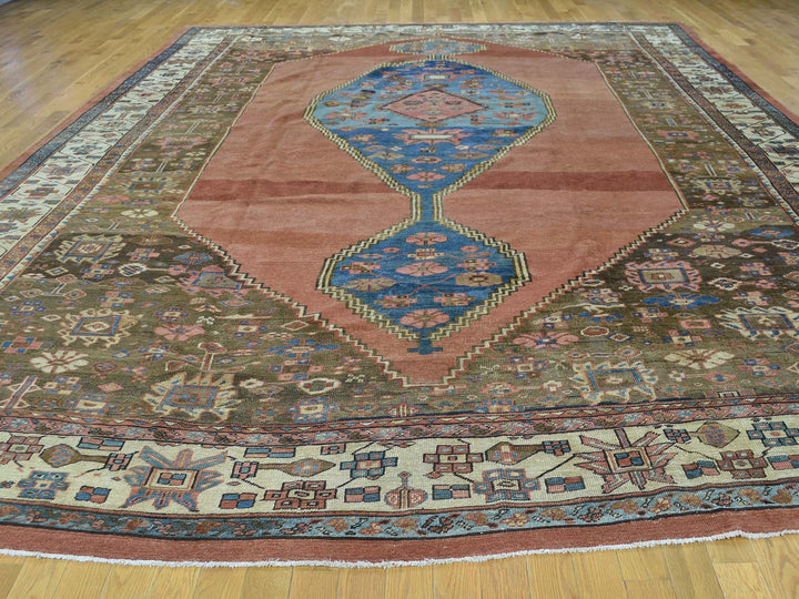 10'8" x 14'1" Vintage Hand Knotted Brown Wool Rectangle Oriental Rug - MOA10234131