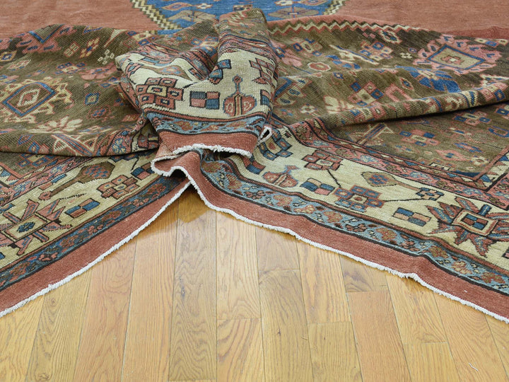 10'8" x 14'1" Vintage Hand Knotted Brown Wool Rectangle Oriental Rug - MOA10234131