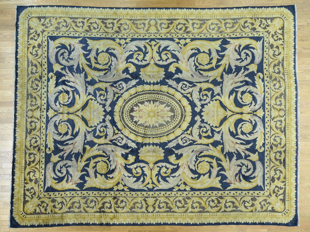 10'10" x 13'8" Vintage Hand Knotted Blue Wool Rectangle Oriental Rug - MOA10234424