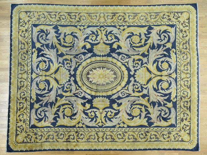 10'10" x 13'8" Vintage Hand Knotted Blue Wool Rectangle Oriental Rug - MOA10234424