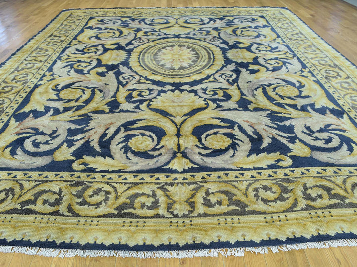 10'10" x 13'8" Vintage Hand Knotted Blue Wool Rectangle Oriental Rug - MOA10234424