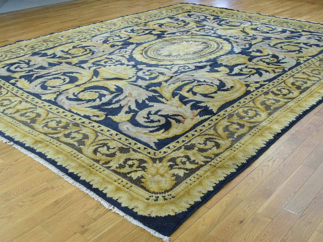 10'10" x 13'8" Vintage Hand Knotted Blue Wool Rectangle Oriental Rug - MOA10234424